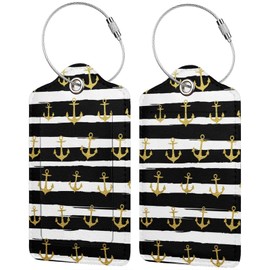 Richugui 2 Pack Black and White Striped Anchor Luggage Tags for Suitcases,Luggage Tag,Leather Label Tag for Women Men Girls Travel Bag Suitcase