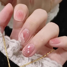 Uñas Postizas De Mármol, Uñas Cortas Cuadradas A Presión, Uñas Brillantes, Lindas Uñas Postizas De Cobertura Completa, Color Rosa Para Mujeres Y Niñas