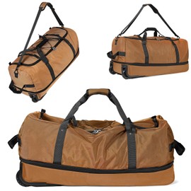 Morthanabag 32" Soft-Sided Wheeled Luggage Bag,110L Expandable 140L Rolling Duffle Bag,Foldable Large Travel Bag with 2 Wheels,Brown