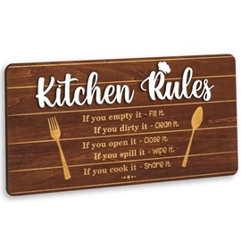 Woodamore Kitchen Rules Sign Wall Decor - Wood Kitchen Signs Decor, Rustic Kitchen Decor Inspiration Quotes Prints, Funny Kitchen Hanging Wall Art Farmhouse Kitchen Decorations For Home