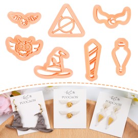 Puocaon Polymer Clay Jewelry Cutters - 7 Pcs Wizard Hat Clay Cutters for Polymer Clay Jewelry Making, Magic Owl Clay Cutters, Clay Cutters for Earrings Making, Magic Potion Shape Clay Cutters Set