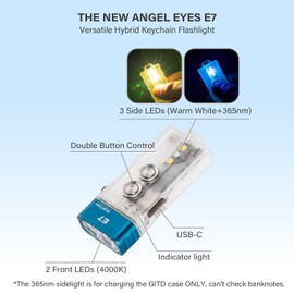 RovyVon E7 EDC Flashlight USB C Rechargeable, 95+ High CRI, 500 Lumens Dual Power Keychain Flashlight Glow Blue, Compatible with AAA Battery for Daily and Outdoors (4000K Nature White/365nm)