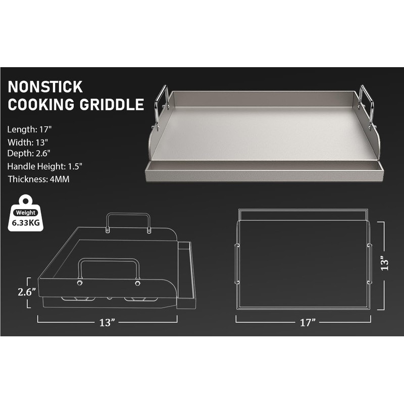 Utheer 17" x13" Nonstick Cast Iron Griddle for Gas Grill,