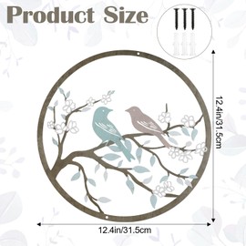KUAOOAUK Metal Wall Art Bird on Tree Branch, Metal Sculptures Silhouette with 3 screws, Colorful Patio Wall Decor for Garden Living Room Bedroom Home Outdoor Art Hanging Decoration