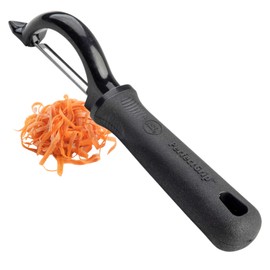 Tablecraft Stainless Steel Straight Peeler, Serrated Edge, Non Swivel Tool to Peel Vegetable, Carrot, Potato and Fruit, Commercial Foodservice Restaurant Use, 1.1" x 1.5" Wide x 7.2" Long, Black