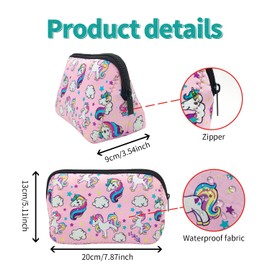 AJLTPA Cosmetic Bag Waterproof Neoprene Zipper Pouch Travel Portable Toiletry Makeup Bags Organizer Case for Women and Girls, Pink Unicorn