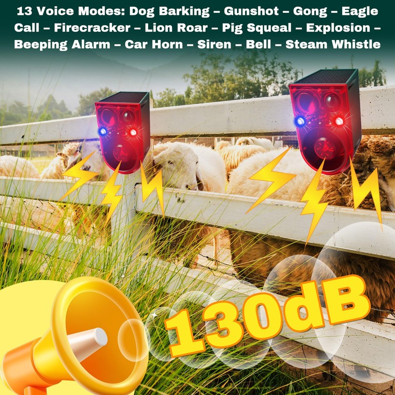 Qualirey 2 Pack Solar Outdoor Motion Sensor Alarm Ultrasonic Animal