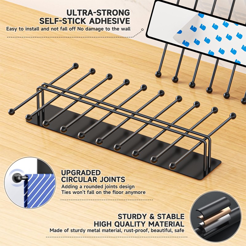 Tie Rack Wall Mounted, Tie Organizer for Men, Tie Rack