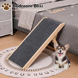Dog Ramp Wooden Adjustable Pet Ramp for Couch, Bed, Cars, with Non Slip Carpet Surface, Small to Medium Dogs and Cats Use -Natural