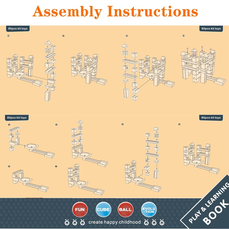 Wooden Marble Run for Kids Ages 4-8 – 80 Pieces