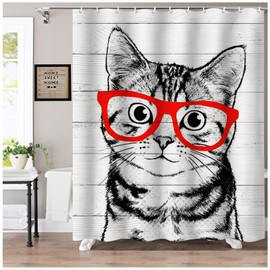 NYDECOR Black Cat Shower Curtain Funny Rustic Farmhouse Cute Pet Animal Kitty Shower Curtains for Bathroom Bathtub Bath Curtain Waterproof Polyester Fabric with 12 Plastic Hooks 72x72 Inches