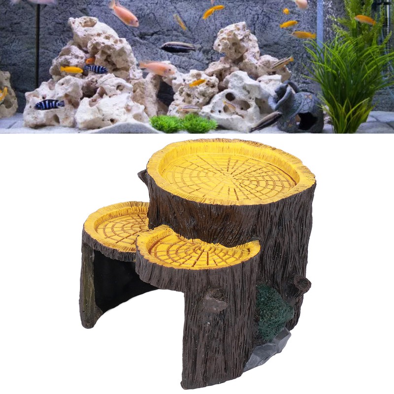 Resin Mini Stump Shape Hiding Hole Wooden Cave Artificial Aquarium