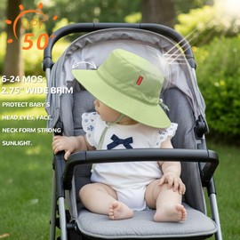 HECCEI Baby Sun Hat with Wide Brim - Windproof, Sunscreen, Warm, DryShade PackNest UPF 50+ Beach Hat for Outdoor, 0-6 Months Green