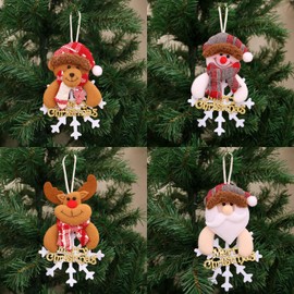 KASESSS 4 Pcs Christmas Tree Hanging Decorations, Christmas Decorations, Big Snowflake Christmas Ornament, Father Christmas, Snowman, Elk, Bear Doll Charm, Holiday Xmas Party Decorations for Kids