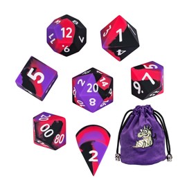 IUSTIDIE 7-Piece Jumbo Silicone DND Dice Set, 25mm Oversized Dice D&D Dice, Round Edges Soft Perfect Bouncer for D&D RPG Bar Pub Club Classroom Party Games(Purple&Black&Red)