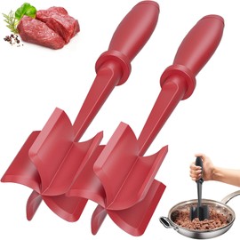 Meat Chopper,Ground Beef Masher with 5-Blade Head,Meat Chopper for Cooking,Mince Mashe,Ground Beef Tool,Versatile Kitchen Tool for Mince Mashe (2, red)