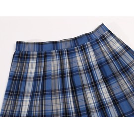 Women`s High Waist Short Plaid Pleated Costumes Skirts(L,Blue Black White)