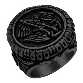 Hoyazvet Saint Michael Ring for Men, Black Stainless Steel St Michael the Archangel Amulet Rings, Size 10