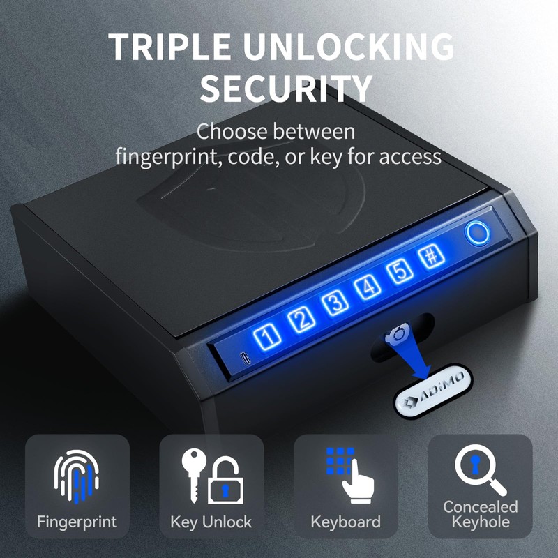 ADIMO Biometric Handgun Lock Box, Fingerprint Gun Safe with Quiet