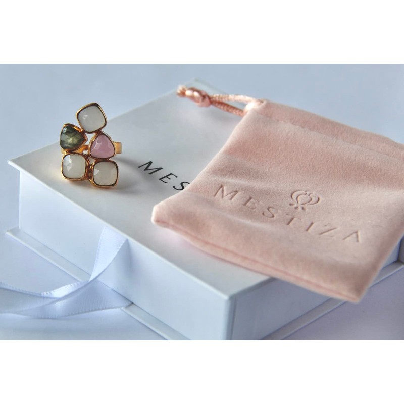 MESTIZA JOYAS Shine Anillo Labradorita Rosa y Piedra de Luna