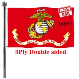 Jayus Double Sided US Marine Corps Military Flags 5x8 Outdoor Made in USA- Vivid Colors 200D USMC Flag Banner with 2 Grommets