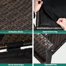 YITAHOME 70 Gal Outdoor Storage Bench, All-Weather PE Rattan Deck Box, Wicker Storage Seat Box for Patio Furniture, Outdoor Cushions, Pool Storage and Garden Tools, Brown