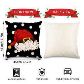 DIYDEC 4PCS Christmas Pillow Covers 18x18 inch Hello Winter Merry Bright Throw Pillow Covers Xmas Tree Hat Black White Striped Dot Decorations Cushion Case for Couch Sofa Outdoor Indoor Home