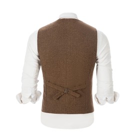 SOLOVEDRESS Mens Vintage Tweed Suit Vest V Neck Casual Wool Waistcoat for Wedding Groomsmen(Brown,XL)
