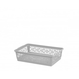 Set of 3 - Small Plastic Storage Baskets | Office Home and Kitchen Tidy Organiser, Plastic Shallow Storage Baskets For Storage Small, Shelf Baskets, 25 x 16 x 6 cm (Cool Grey)