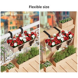 LAWYAMAI 4 Pack Window Box Brackets, Adjustable Planter Box Brackets, Universal Flower Box Bracket for Deck Railing, Heavy Duty Railing Planter Bracket for Balcony, Fence and Garden - Black