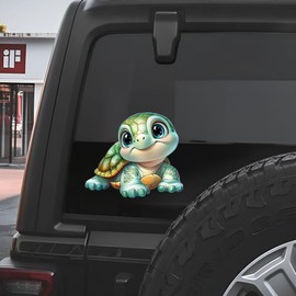 Cute Turtle Vinyl Car Window Decals – Waterproof Removable Bumper Sticker 2-Pack, Adorable Cartoon Design for Laptops, Vehicles, and Water Bottles#B044