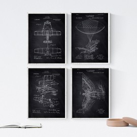 Nacnic Black - Pack of 4 Aeroplane Patent Sheets Ancient Patent and Invention Poster Set Choose your favourite colour. Printed on 250 g paper.