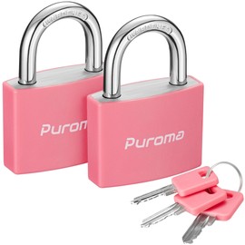 Puroma Lock Keyed Padlock, 2 Pack Aluminum Locks with 3 Keys Alike, 1.1 Inch Locker Lock 43mm Small Padlocks for Gate, Fence, Shed, Toolbox, School Gym Locker (Pink)