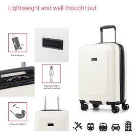 Bugatti Milano Collection 20 Inch Hard Shell Spinner Carry On Bag for Airplanes, Hardside Expandable Suitcase with 360-Degree Spinner Wheels, Retractable Handle, Airline Approved, Bone