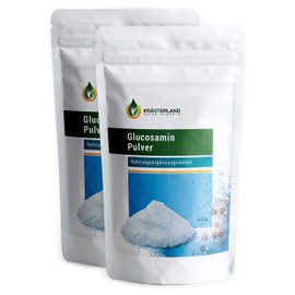 Kräuterland Glucosamine Powder 1 kg - 2 x 500 g High Purity and High Dose - 100% Pure Glucosamine Sulphate Powder in Premium Quality