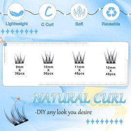 Natural Lash Extension Kit 168Pcs Lash Clusters Kit Wispy Eyelash Extensions 9-12MM Individual Lashes Extensions with Bond and Seal Lash Glue and Eyelash Extension Tweezers DIY Makeup Cosmetic