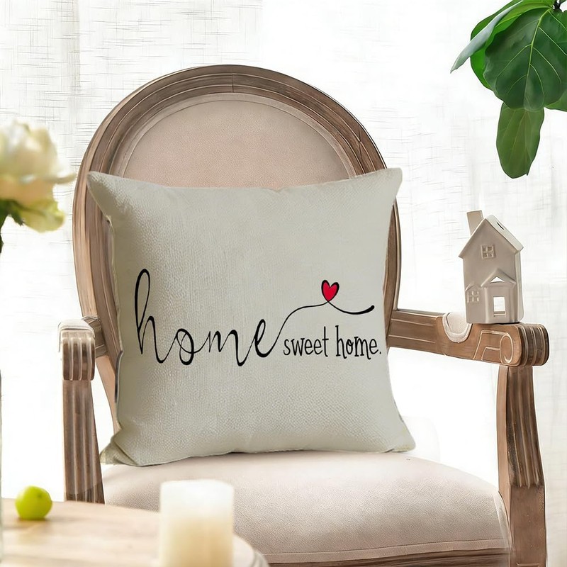 Home Sweet Home Quotes Throw Pillow Covers,18x18 Inch Farmhouse Red