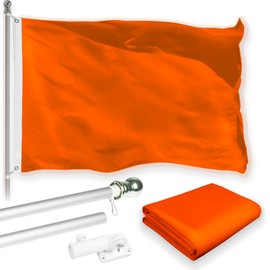 G128 Combo Pack: 5 Ft Aluminum Spinning Flagpole (Silver) & Solid Orange Color Flag 2.5x4 Ft, LiteWeave Pro Series Printed 150D Polyester | Pole with Flag Included