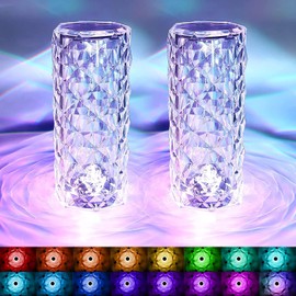 2 x LED Crystal Table Lamp, Crystal Diamond Table Lamp, 2000 mAh 16 Colours Touching Control Rose Crystal Lamp, Crystal Table Lamp, Crystal Lamp, Bedside Lamp, Colour Changing Night Light for Bedroom