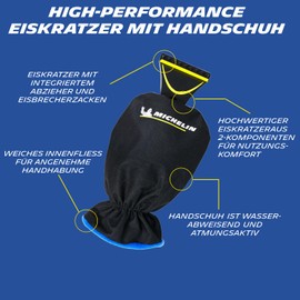 MICHELIN Unisex Ice Scraper with Glove, Car Ice Scraper with Waterproof Glove, Black/Yellow