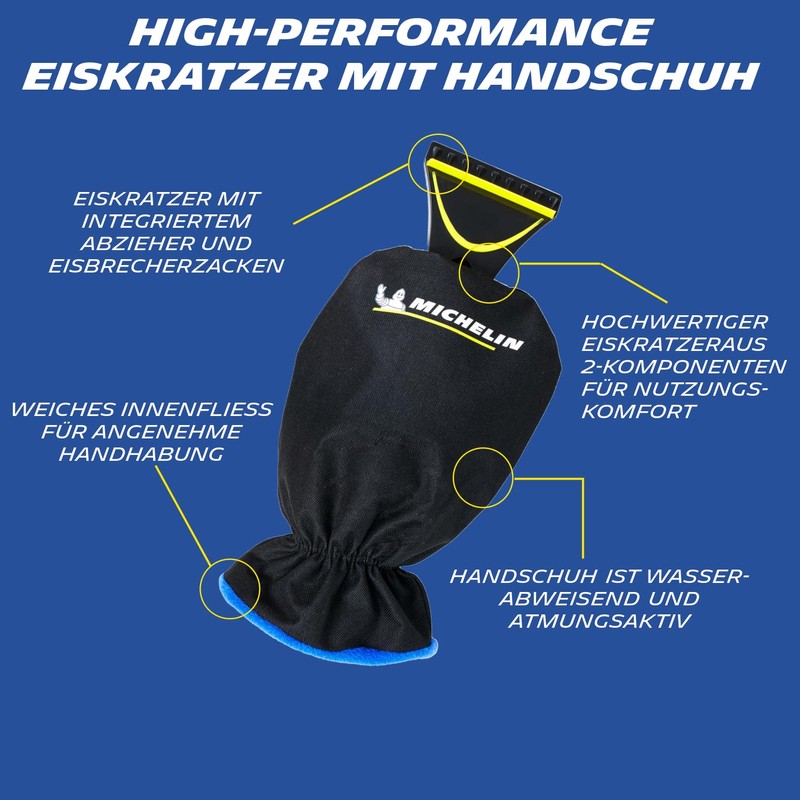 MICHELIN Unisex Ice Scraper with Glove, Car Ice Scraper with