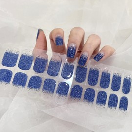 LIFOOST Cured Gel Nail Polish Strips Glitter Nail Stickers for Women Mirror Effect Full Wraps DIY Nail Art Kit (Crystal Diamond Blue)