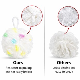 2 Pcs Loofah Sponge Shower Puff, Soft Mesh Bath Sponge for Women and Men, Shower Puff Exfoliating Sponge, Body Scrubber Sponges Bath for Rich Lather (White+Pink)