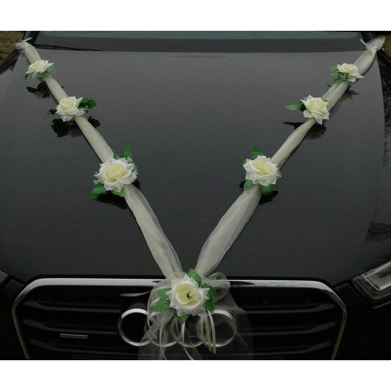 Autoschmuck Organza M garland with roses for bride and groom