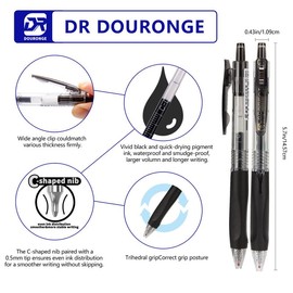 DR DOURONGE 10pcs Retractable Gel Pens, Black Ink Pens, Triangle Grip Pens, Fine Point Smooth Writing Pens 0.5mm, Cute Aesthetic Office School Supplies, Gifts for Women, No Smear Pens for Journaling