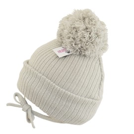 Faith & Sarah Kids Baby Boys Girls Pom Pom Bobble Beanie Hat - Knitted - Chin Tie - Fleece Lined, Grey, 0-3 Months