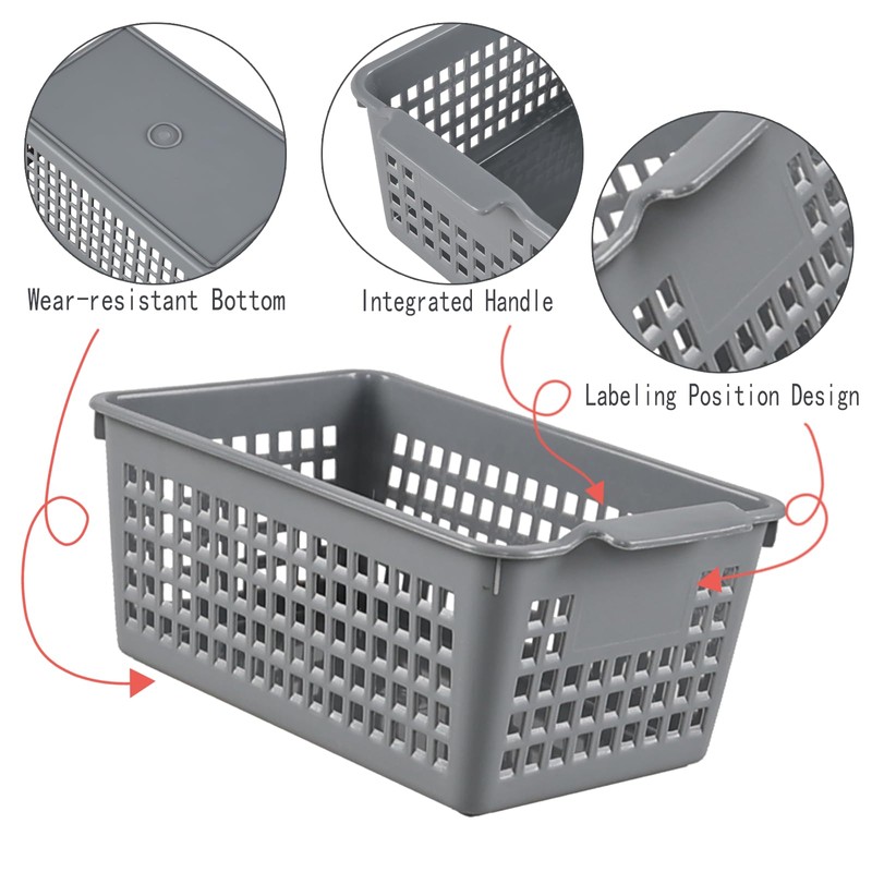 Jnktka 6 Packs Plastic Small Storage Basket, Grey Storage Basket