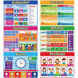 Educational Plastic Placemats for Kids Set of 6 Washable Preschool Toddler Placemat Non Reusable Children Montessori Eat Table Mat for Nursery Kindergarten Homeschool Classroom Dining Table