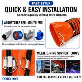 8 Inch Flexible PVC Duct Hose, 25 FT Orange Exhaust Hose