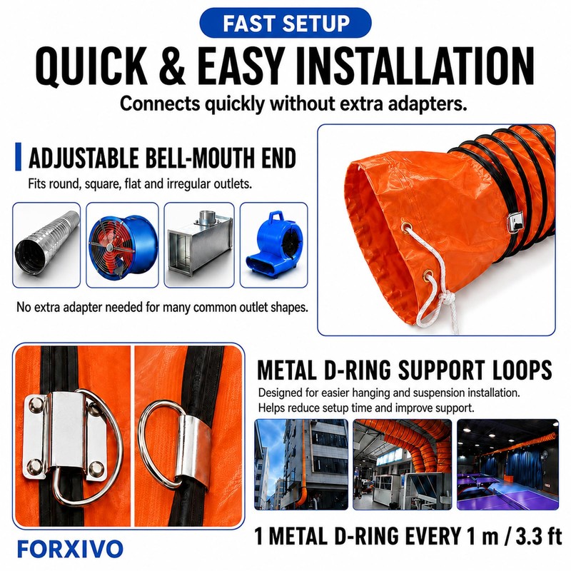 8 Inch Flexible PVC Duct Hose, 25 FT Orange Exhaust